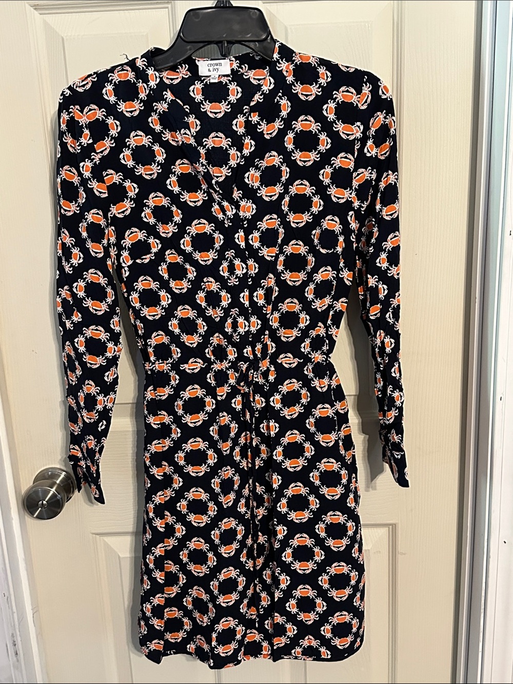 Crown & Ivy Black Long-Sleeve Dress with Orange Crab Print, EUC, Size 4